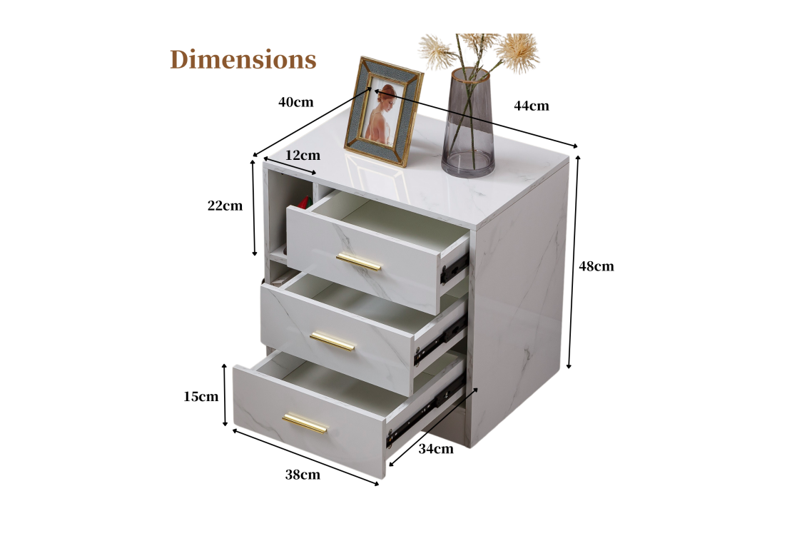 Derick marble nightstand side view