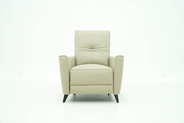 Leman light grey leather recliner studio view