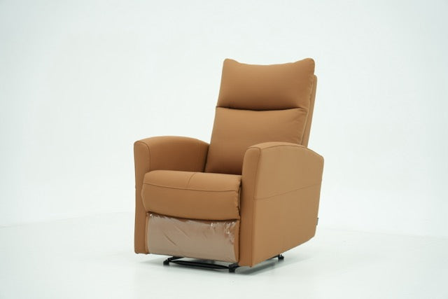 Tan genuine leather manual recliner alternate angle